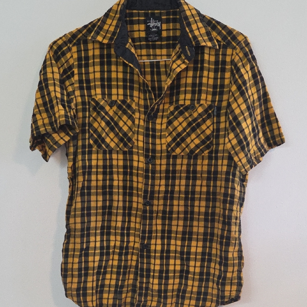 Stussy short sleeved plaid cotton button down Sz M